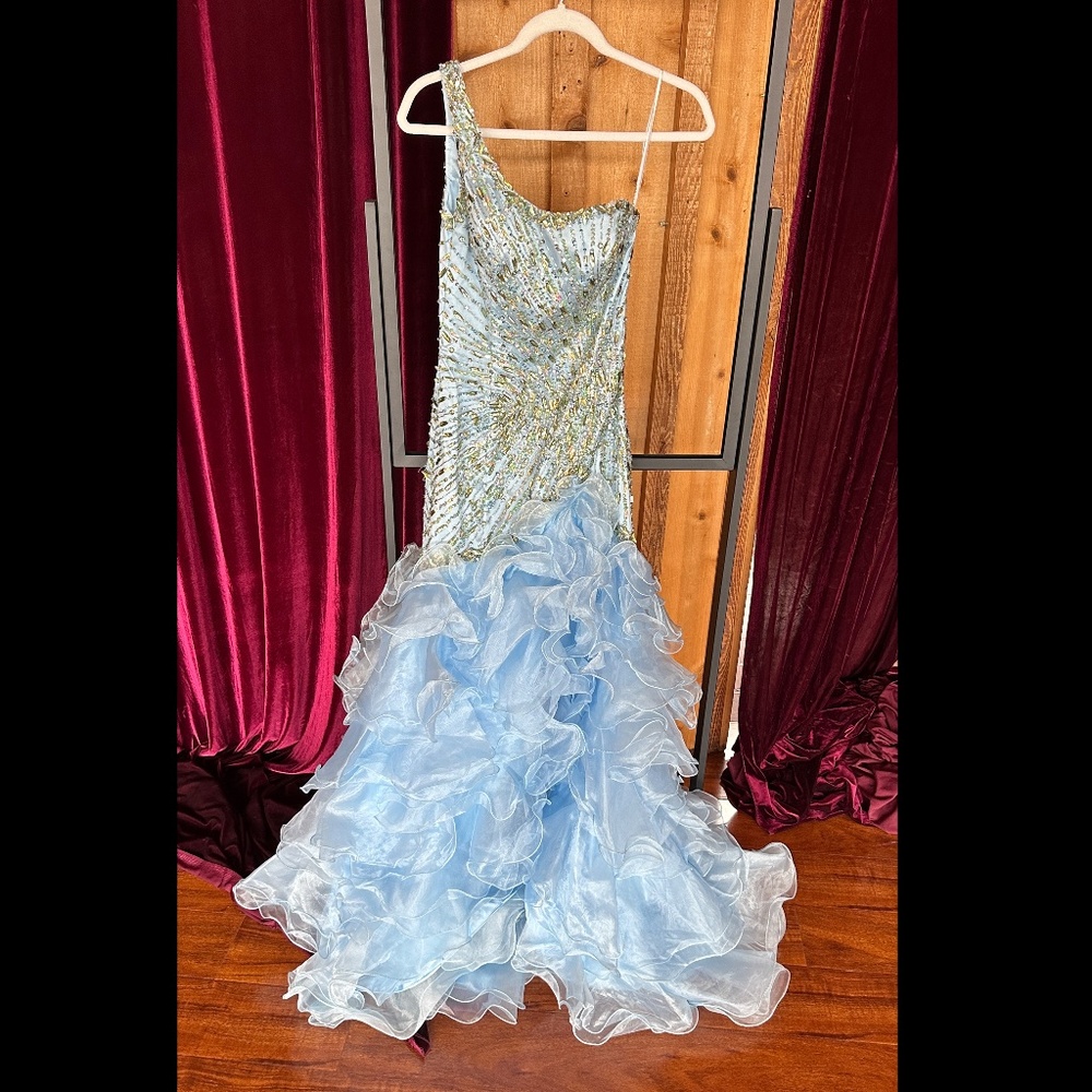 Light blue one shoulder Sherri Hill Ballroom Gown Evening Gown